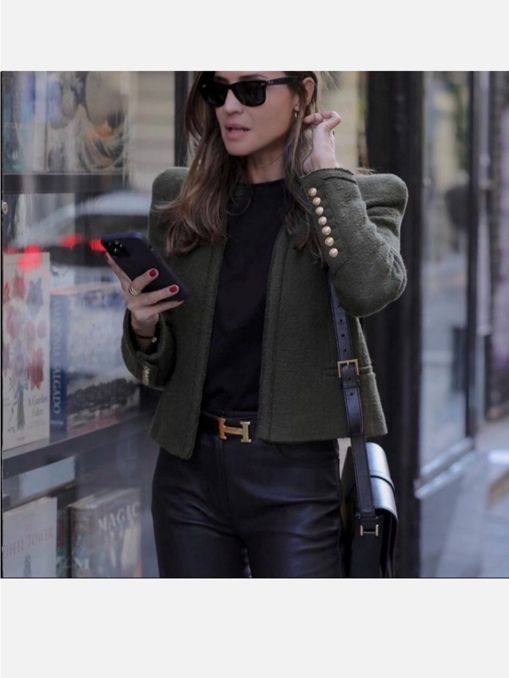 Zara Olive Green Structured Blazer with Gold Buttons